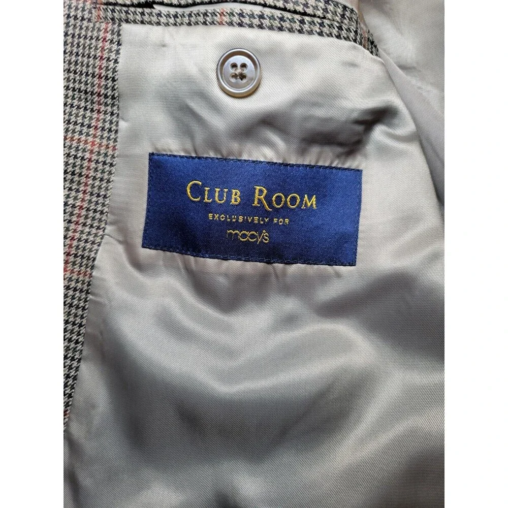 Vintage Club Room Macy's 42S Mens Houndstooth Windowpane‎ 2 Button Blazer Coat